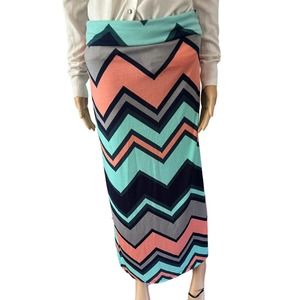 NWT Rue21 Multicolor Chevron Print Knit Fold Over Pull On Maxi Skirt Size Medium